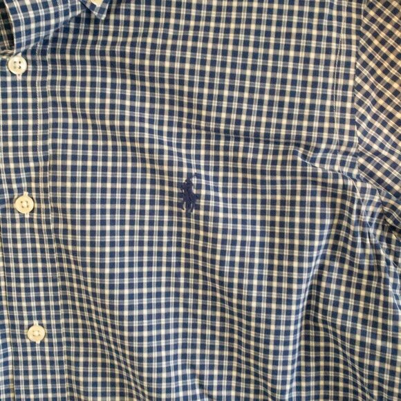 POLO RALPH LAUREN MICRO CHECK BUTTON UP MENS SHIRT BLUE WHITE LONG SLEEVE SIZE M - Picture 3 of 5